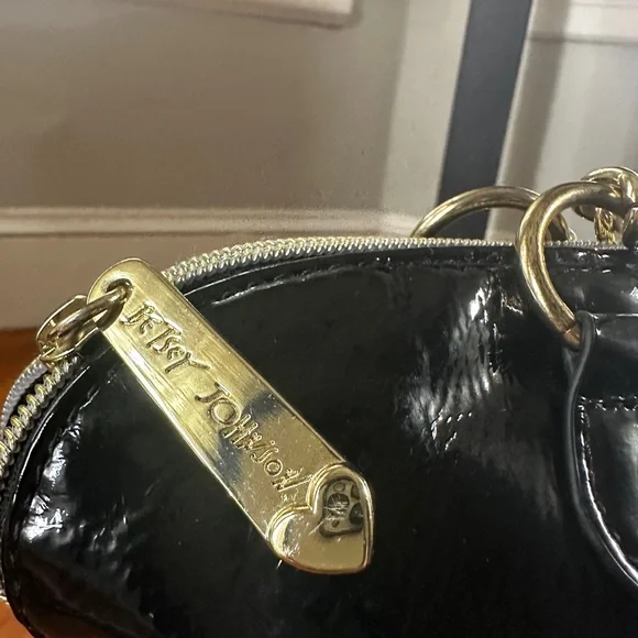 Betsy Johnson Black Patent Leather/Houndstooth Bowling Ball Style Handbag - Picture 9 of 11